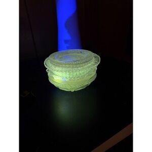 Vintage Pressed Glass Lot 7pc UV Reactive Manganese Glow Bowls Saucers Clear